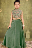 Designer Green Thread Embroidery For Palazzo Set For Girls