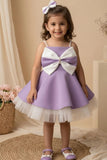 Girls Purple and White Bow Detailed Party Wear Frock