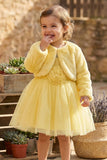 Yellow Party Wear Frock with Faux Fur Jacket For Girls