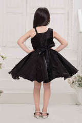 Black Sleeveless And Floral Embellished Frock For Girls