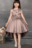 Brown Satin High And Low Frock With Stone Work For Girl