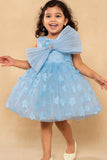 Blue 3D Floral Embellishments Party Wear Frock For Girls