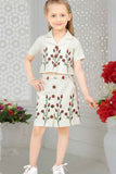 Off White Floral Embroidered Shirt And Skirt Set for Girls