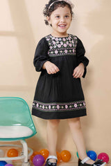 Black Casual Frock With Embroidery Work For Girls