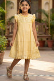 Yellow Embroidered Pleated Frock For Girls