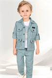 Stylish Sea Green Co-ord Set with Printed T-Shirt and Utility Jacket For Boys
