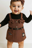 Brown Dungaree With Black T-Shirt Set For Girls