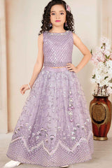 Lavender Sequins Embroidered Lehenga Choli Set For Girls