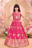Rani Pink Embroidered Lehenga Choli For Girls