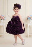 Wine 3D Rosette Appliqué Party Wear  Frock For Girls