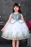 Blue Sequin Bodice Party Wear Frock with Butterfly Print Skirt For Girls