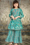 Green Floral Printed And Embroidered Sharara Set For Girls