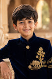 Boys Royal Navy Blue Velvet Sherwani Set