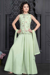 Pista Green Embroidered And Sequin Palazzo Set For Girls