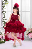 Maroon Party Frock with Sequin Bodice And Ruffle Layers For Girls
