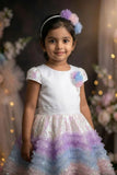 Girls White Rainbow Ruffle Party Frock with Sequin Flare