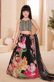 Black Floral Printed Lehenga Choli Set for Girls