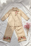 Beige Embroidered Ethnic Co-Ord Set For Girls