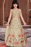 Cream Floral Embroidered Lehenga Choli Set with Dupatta For Girls