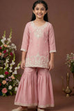 Dusty Pink Embroidered Sharara Set For Girls
