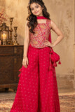 Rani Pink Embroidered Palazzo Set with Dupatta for Girls