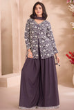 Wine Embroidered Palazzo Set with Dupatta For Girls