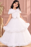White Net Gown With Ruffled Sleeves For Girls