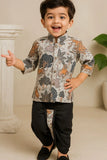 Casual Printed Sequins Embroidered Kurta with Black Dhoti Set For Boys