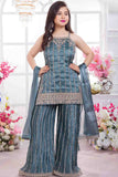 Blue Designer Embroidered Palazzo Set For Girls