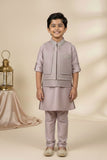 Onion Pink Embroidered Kurta Pajama Set with Ethnic Jacket for Boys