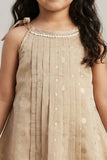 Girls Beige Sleeveless Dress with Pintuck Pleats