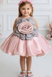 Peach And Grey Rosette Party Frock For Girls