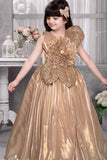 Copper Brown Floral Embellished With Sequins Gown For Girls
