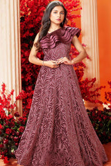 Elegant Wine Partywear Gown For Girls