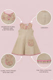 Beige Dress with Embroidered Yoke & Contrast Piping For Girls
