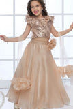 Golden Sequins Embroidered with 3D Floral Appliques Lehenga Set For Girls