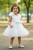 White Tulle Party Wear Frock with Oversized Bow For Girls