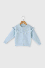 Powder Blue Cardigan With Pearl Embellished For Girls