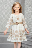 Ivory Floral Embroidered Dress with Waist Band For Girls