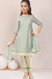 Mint Green Kurta Set with Subtle Embroidery And Straight Pants For Girls