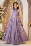 Lavender High-Neck Floral Emblished Party Gown for Girls