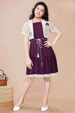 Purple Midi Dress With Lace Shrug  For Girls