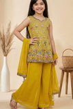 Mustard Yellow Embroidered Palazzo Set with Dupatta For Girls