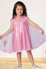 Stylish Pink Dress With Sequin Work For Girls