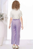 Purple Wide-Leg Pant With Floral Printed White Shirt For Girls