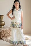 Cream Floral Embroidered Plazzo Set For Girls