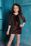 Brown Sparkle Velvet And Sequin Party Dress For Girls