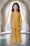 Mustard Floral Embroidered Co-ord Set For Girls