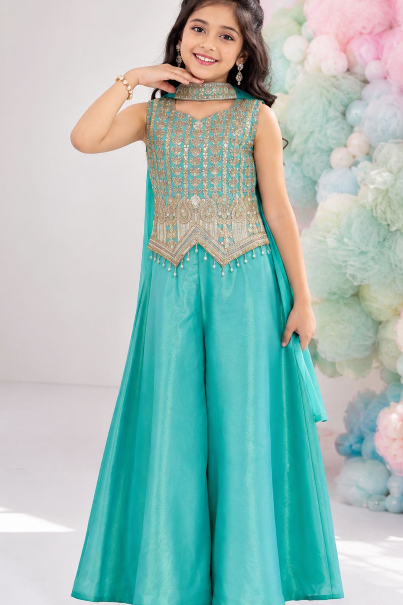 Elegant Sky Blue Embroidered Palazzo Set with Dupatta