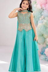 Elegant Sky Blue Embroidered Palazzo Set with Dupatta